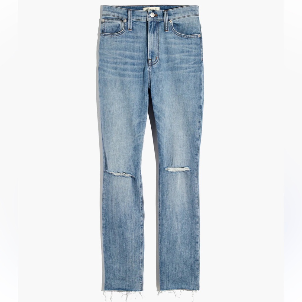Madewell The High-Rise Slim Crop Boyjean Light Wash Distressed Jeans Sz 24 Boho